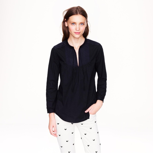 J Crew Embroidered Bib Peasant Top in Black, size 4 - Picture 3 of 11